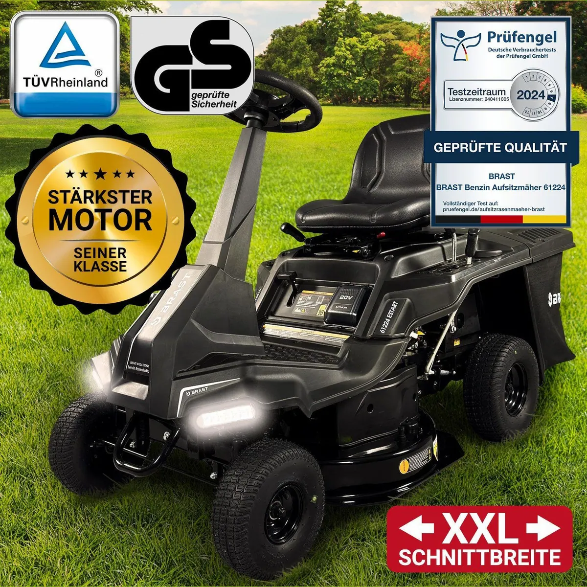 BRAST Rasentraktor 61224 ESTART, kraftvoller 4-Takt Motor, Elektrostart, 61 cm Schnittbreite 2