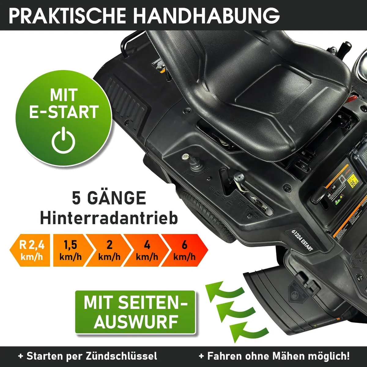 BRAST Rasentraktor 61224 ESTART, kraftvoller 4-Takt Motor, Elektrostart, 61 cm Schnittbreite 4