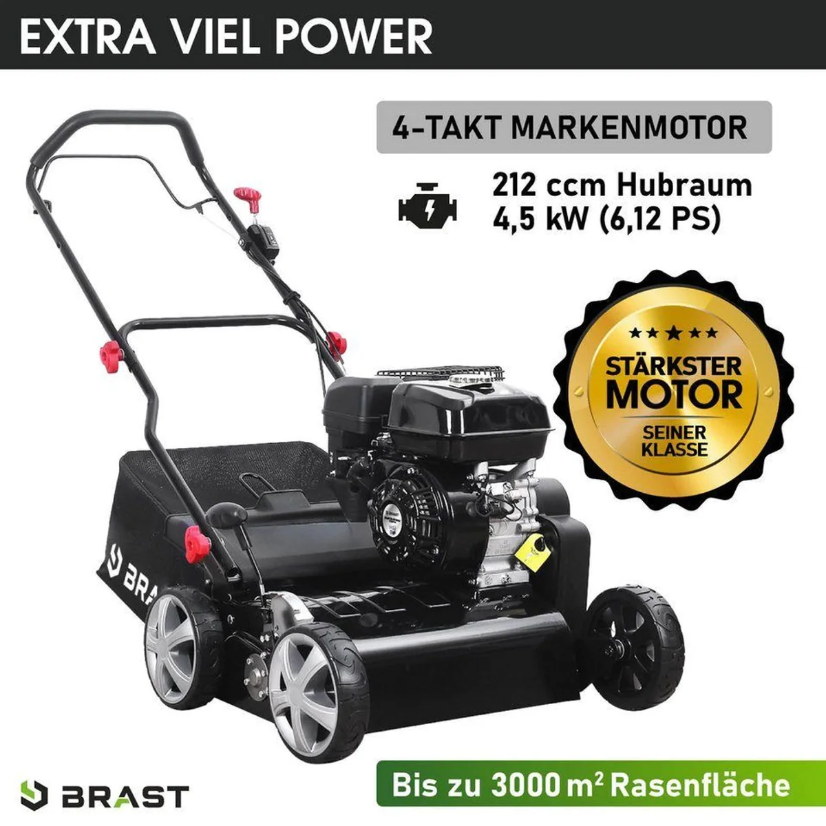 BRAST Benzin-Vertikutierer 4,5kW, 45 cm Arbeitsbreite, TÜV geprüft, 50L Fangkorb 3