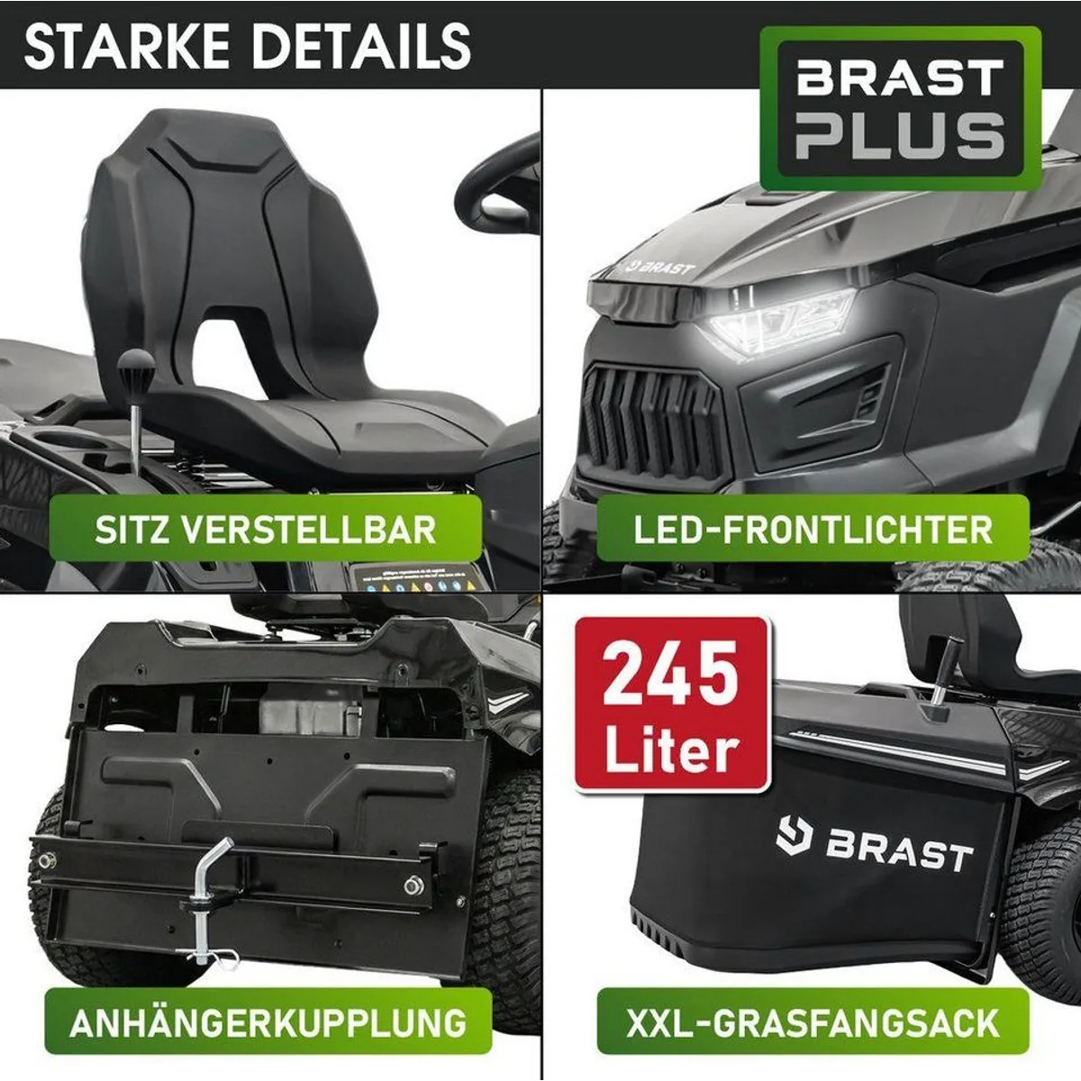 BRAST Benzin Rasentraktor, 12,5 PS, Elektrostart, 98 cm Schnittbreite, 2in1-Funktion 4