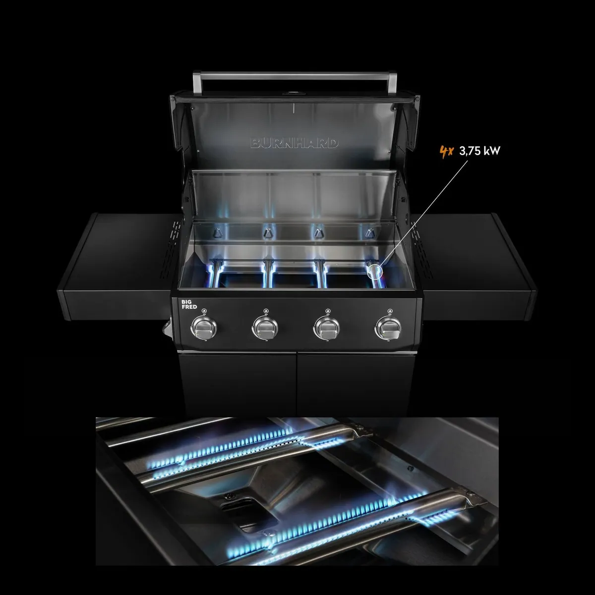 BURNHARD Big FRED Base Gasgrill, 15 kW, 4 Edelstahlbrenner, große Grillfläche 2