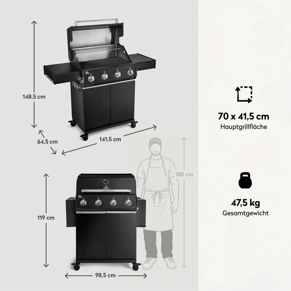 BURNHARD Big FRED Base Gasgrill, 15 kW, 4 Edelstahlbrenner, große Grillfläche 3