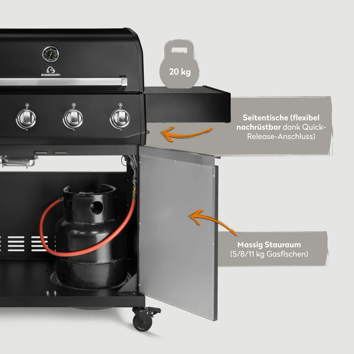 BURNHARD Big FRED Base Gasgrill, 15 kW, 4 Edelstahlbrenner, große Grillfläche 5
