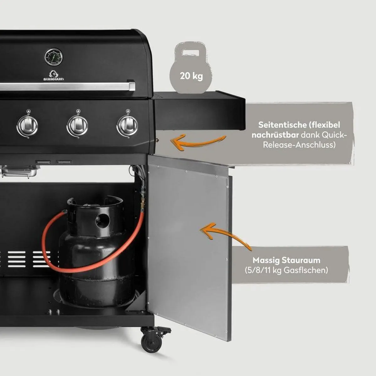 BURNHARD Big FRED Base Gasgrill, 15 kW Leistung, 4 Edelstahlbrenner, große Grillfläche 5