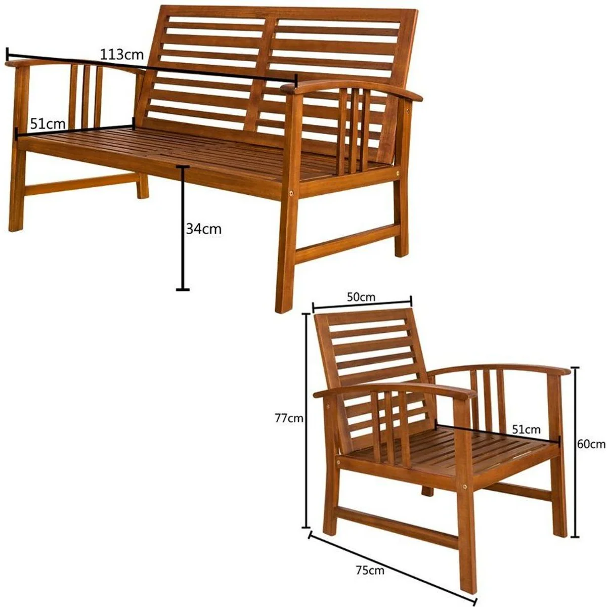 Casaria Loungeset Atlas, witterungsbeständig, 300 kg Belastbarkeit, Akazienholz, edles Design 3