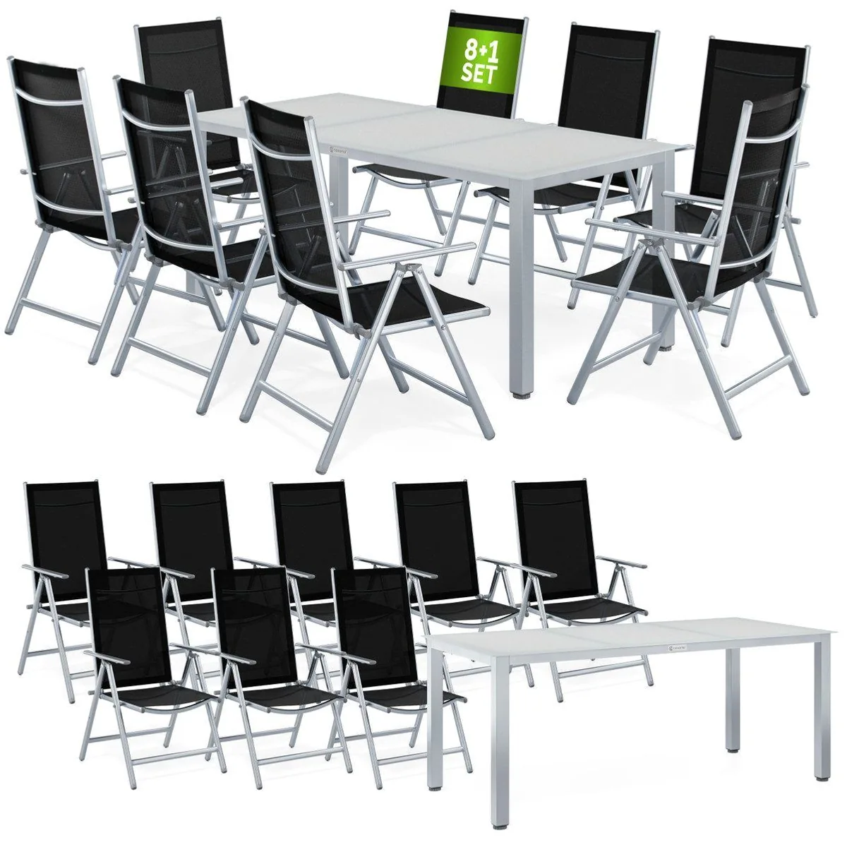 Casaria Garten-Essgruppe Bern, 9-teilig, Aluminium, Sicherheitsglas, klappbare Stühle