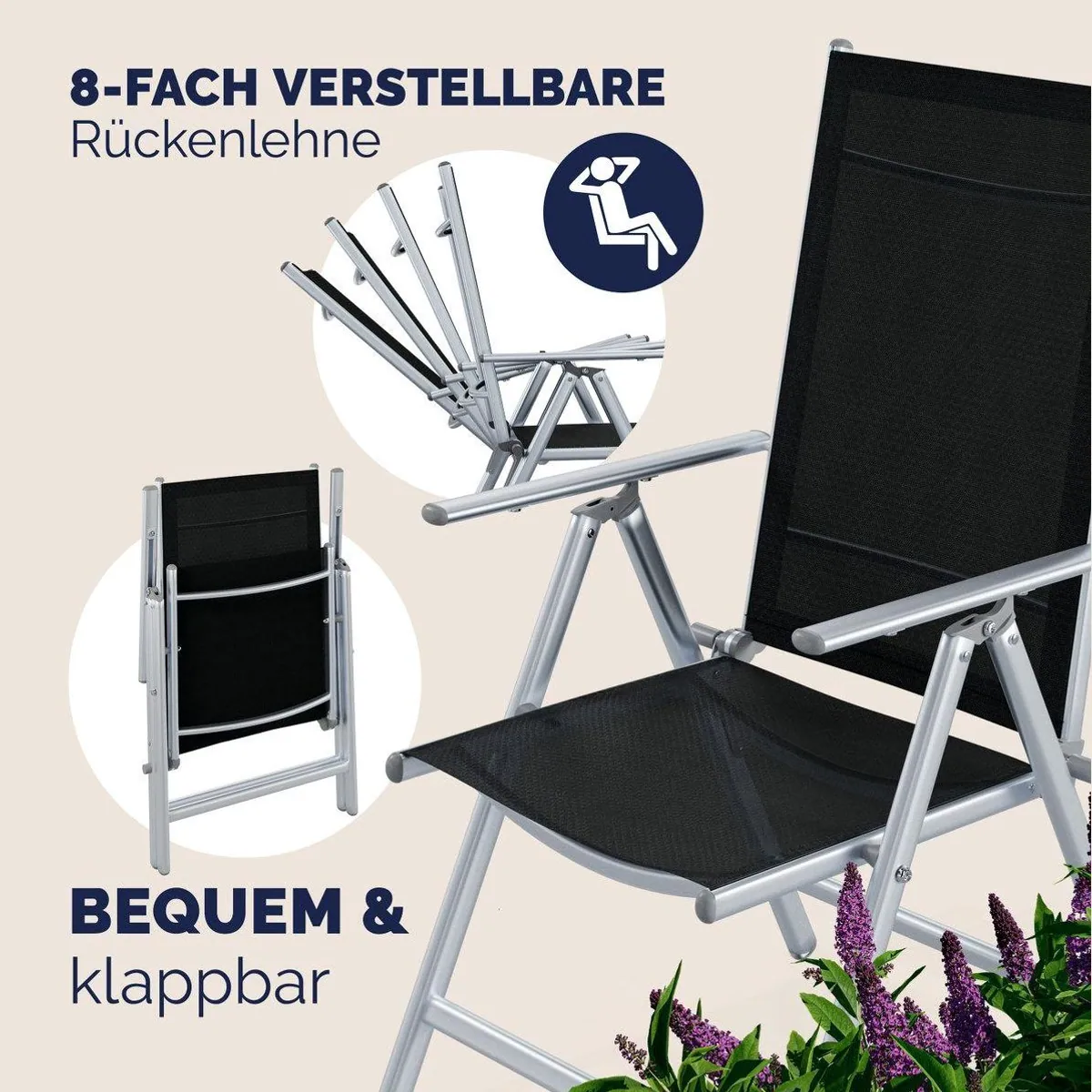 Casaria Garten-Essgruppe Bern, 9-teilig, Aluminium, Sicherheitsglas, klappbare Stühle 3