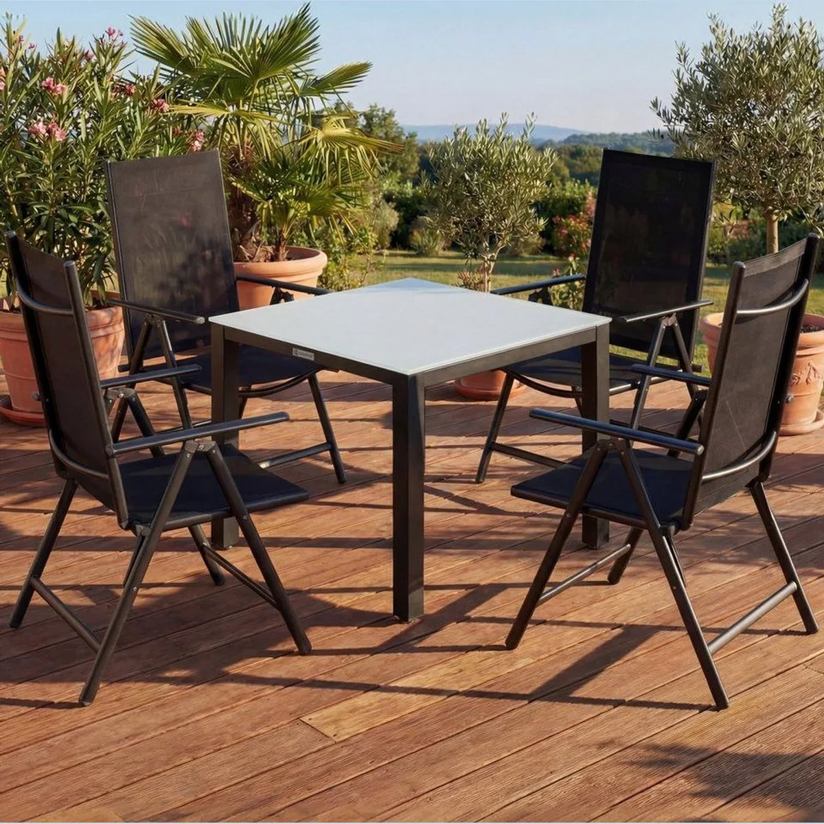 Casaria Garten-Essgruppe Bern, wetterfest, klappbare Stühle, 5mm Sicherheitsglas