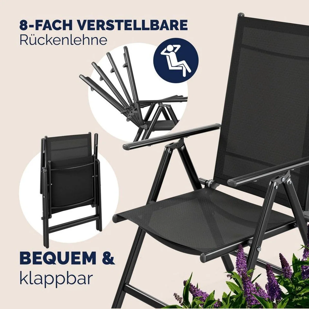 Casaria Garten-Essgruppe Bern, wetterfest, klappbare Stühle, 5mm Sicherheitsglas 2