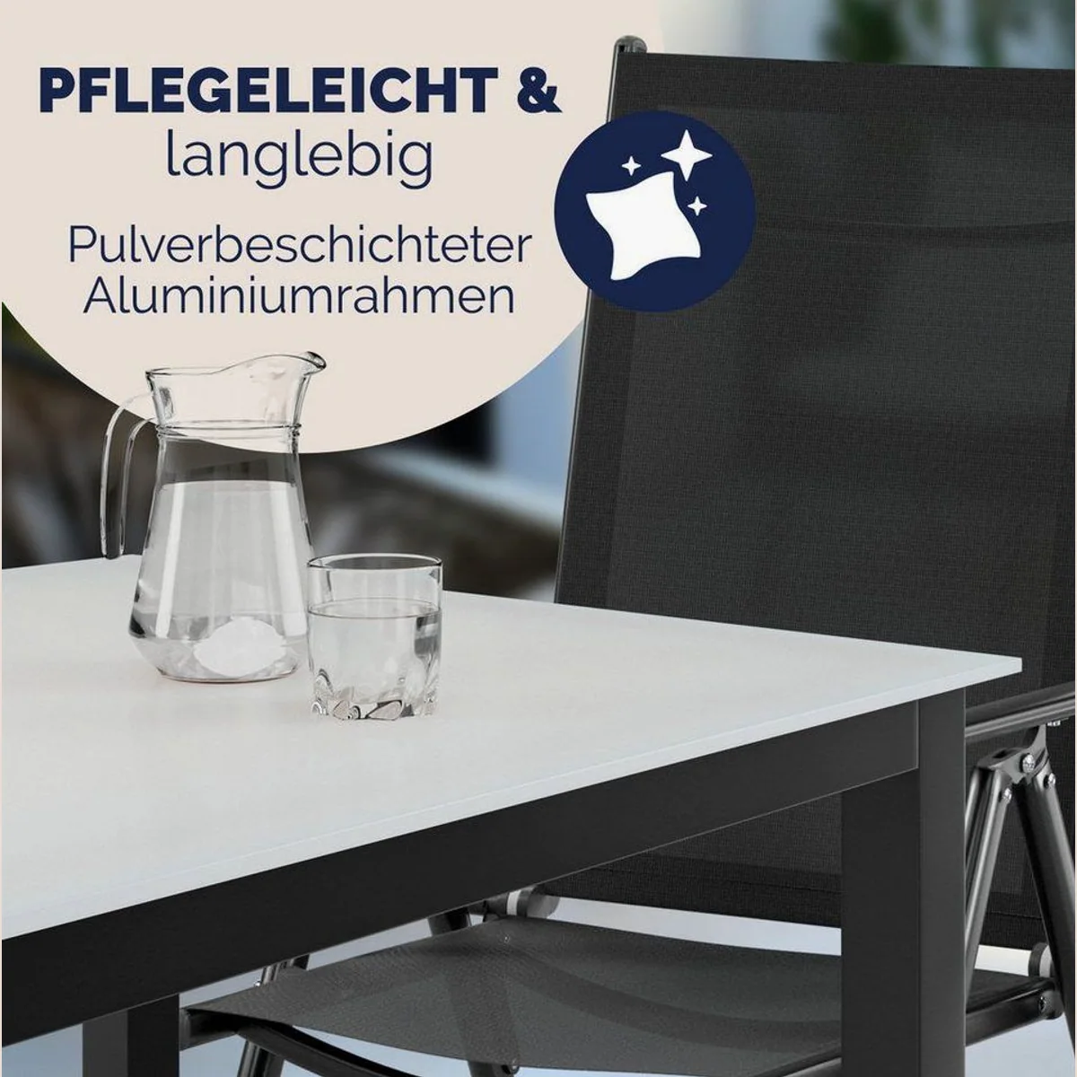 Casaria Garten-Essgruppe Bern, wetterfest, klappbare Stühle, 5mm Sicherheitsglas 3