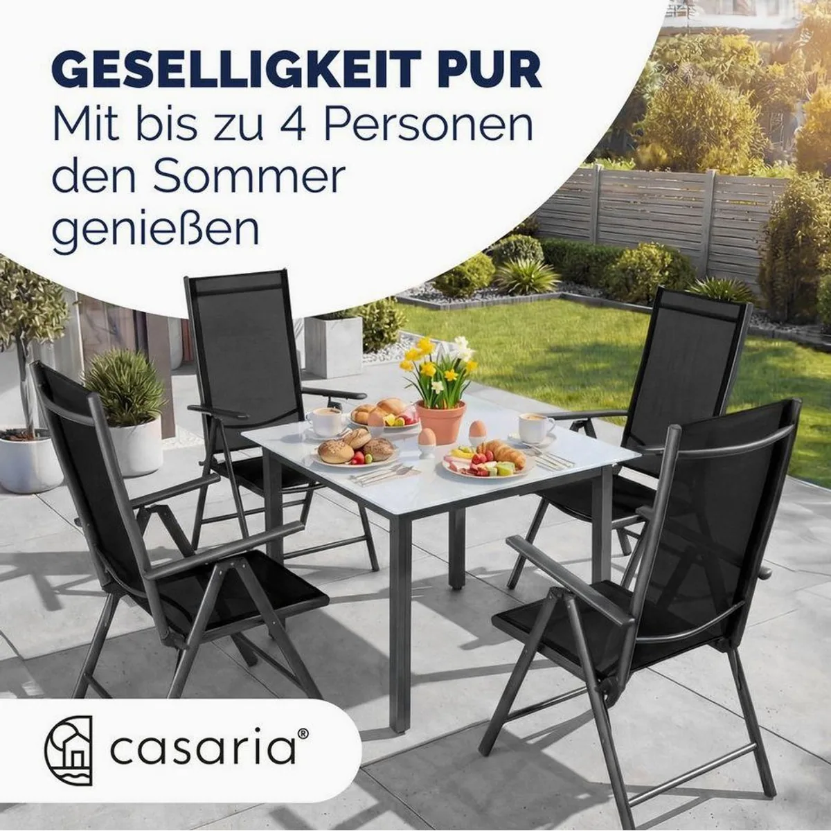 Casaria Garten-Essgruppe Bern, wetterfest, klappbare Stühle, 5mm Sicherheitsglas 4