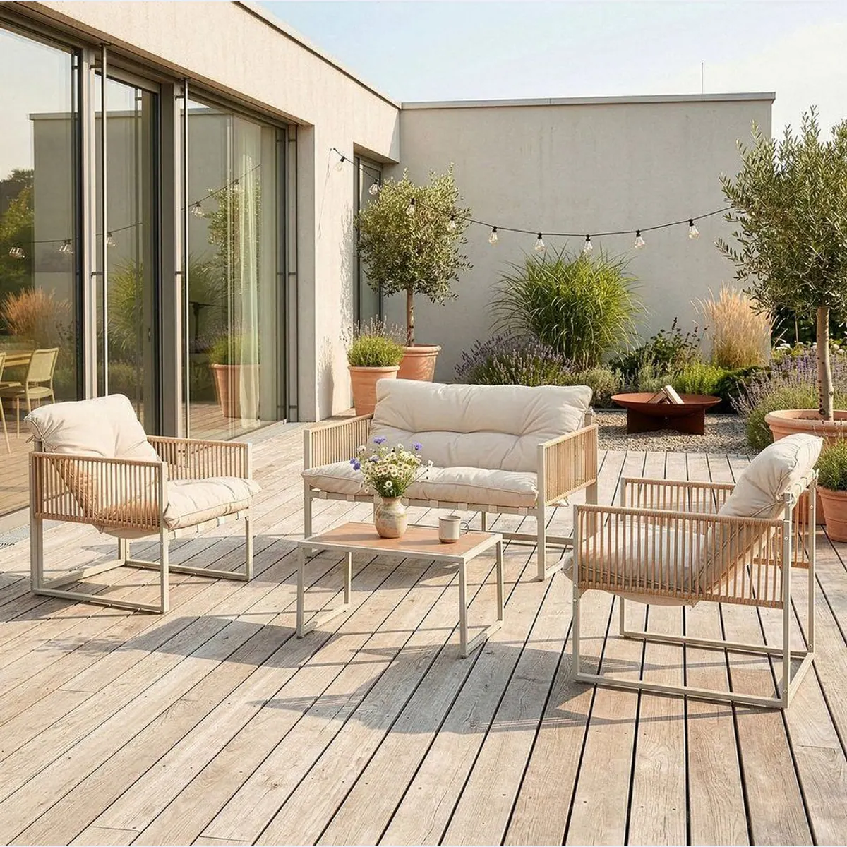 casa.pro Gartenlounge-Set, stilvolles 4-teiliges Design, witterungsbeständig und komfortabel