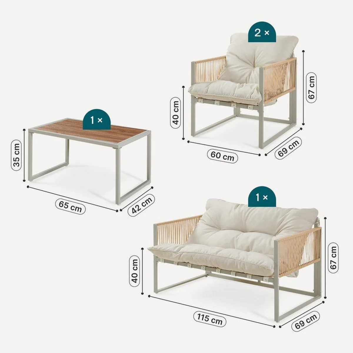 casa.pro Gartenlounge-Set, stilvolles 4-teiliges Design, witterungsbeständig und komfortabel 4