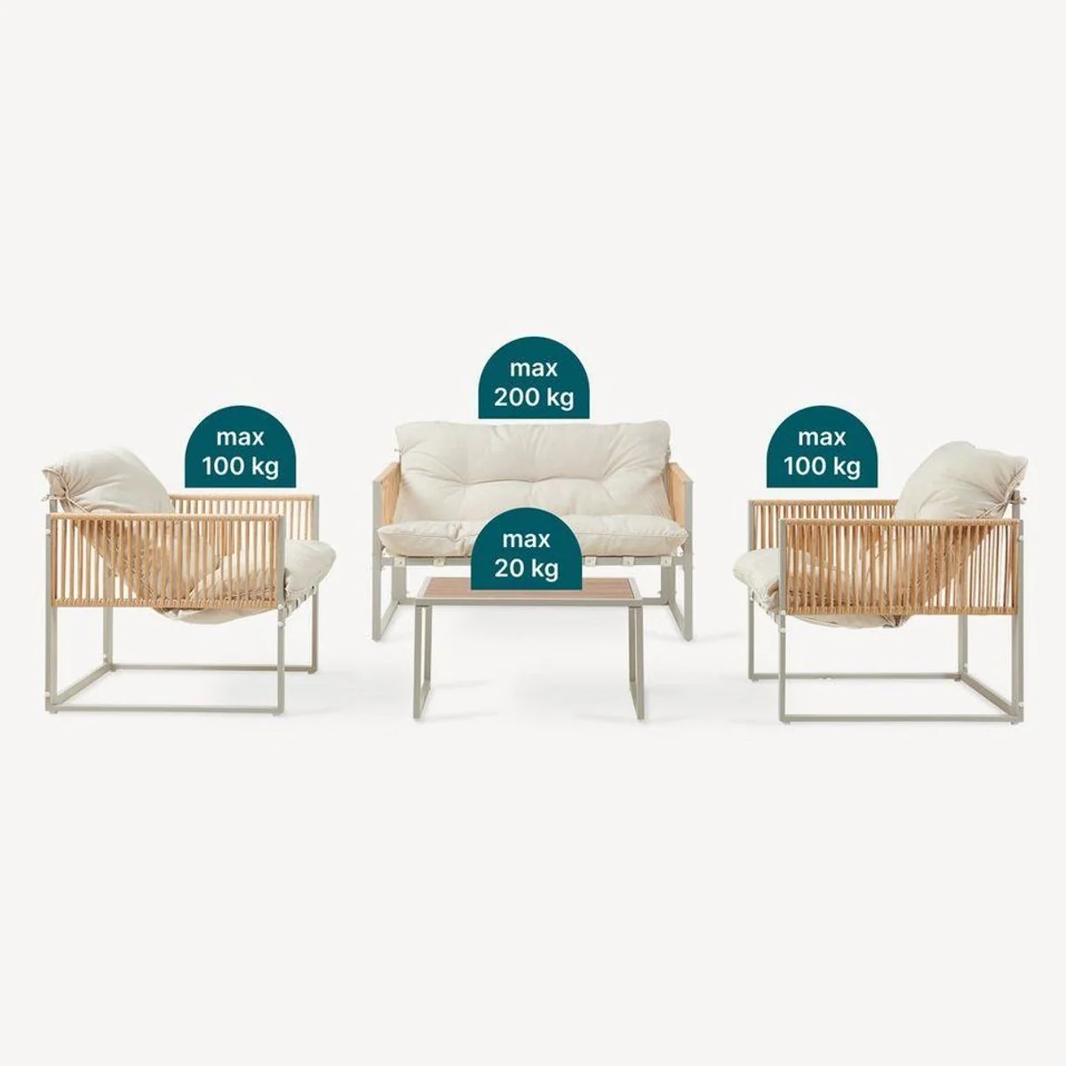 casa.pro Gartenlounge-Set, stilvolles 4-teiliges Design, witterungsbeständig und komfortabel 5
