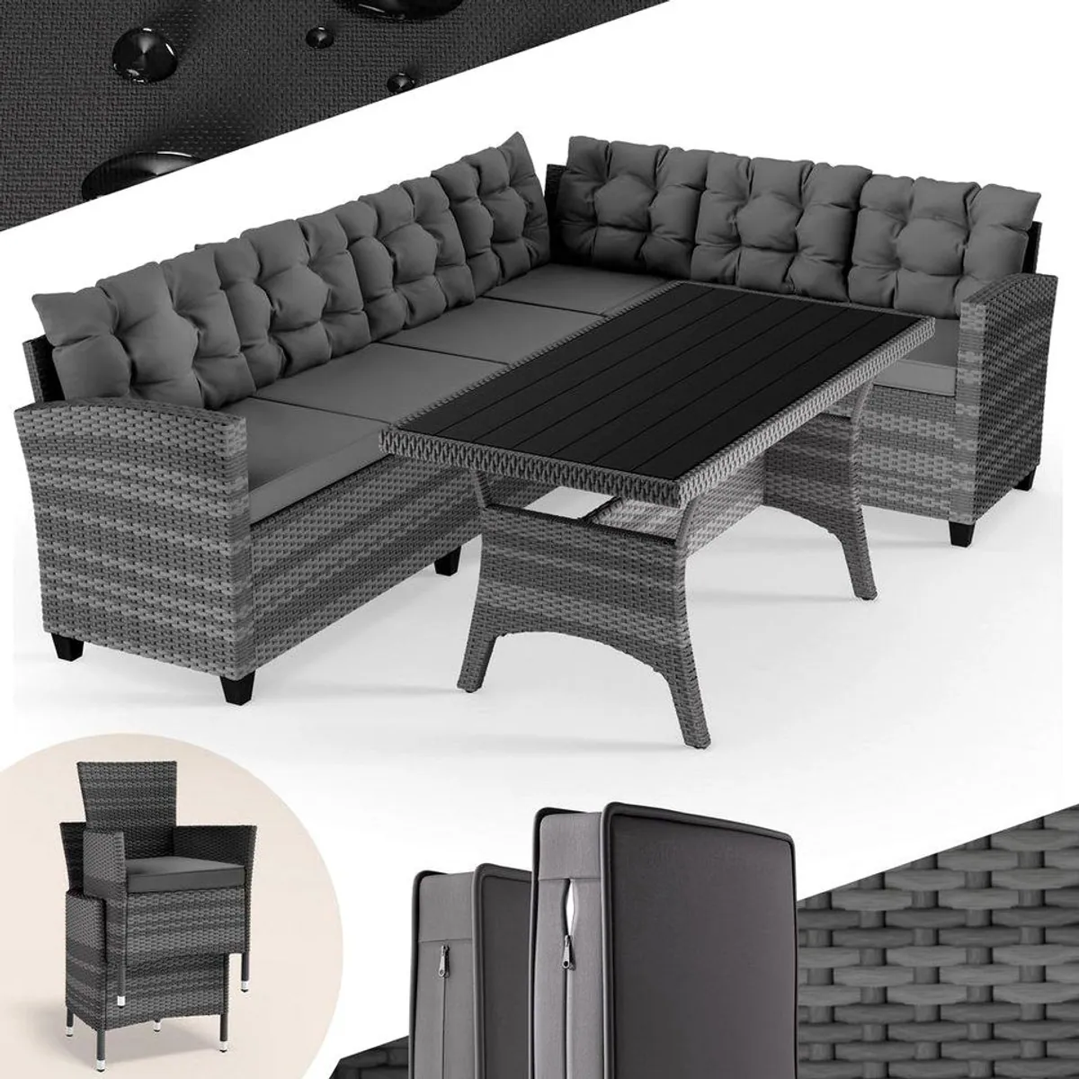 Casaria Gartenlounge-Set Lissabon, stilvolles Design, hoher Sitzkomfort, wetterfest