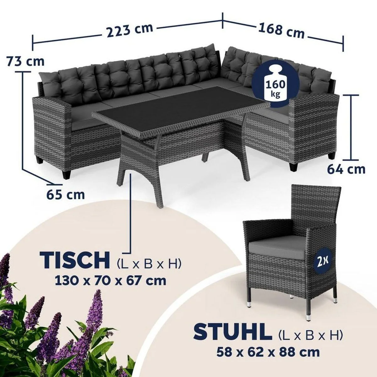Casaria Gartenlounge-Set Lissabon, stilvolles Design, hoher Sitzkomfort, wetterfest 2