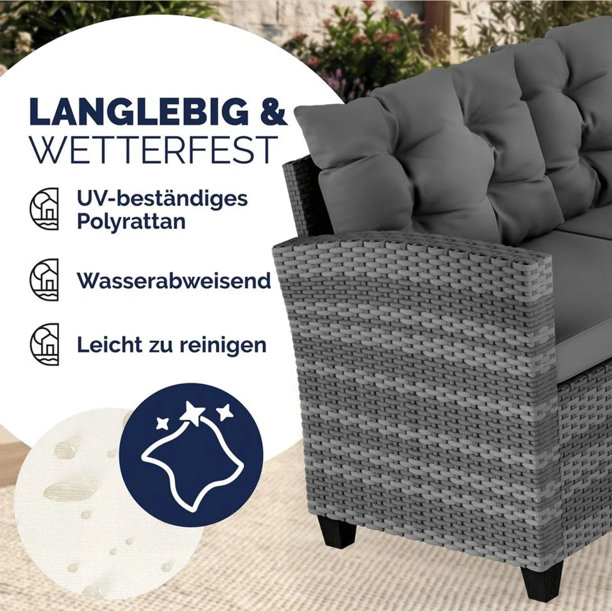 Casaria Gartenlounge-Set Lissabon, stilvolles Design, hoher Sitzkomfort, wetterfest 3