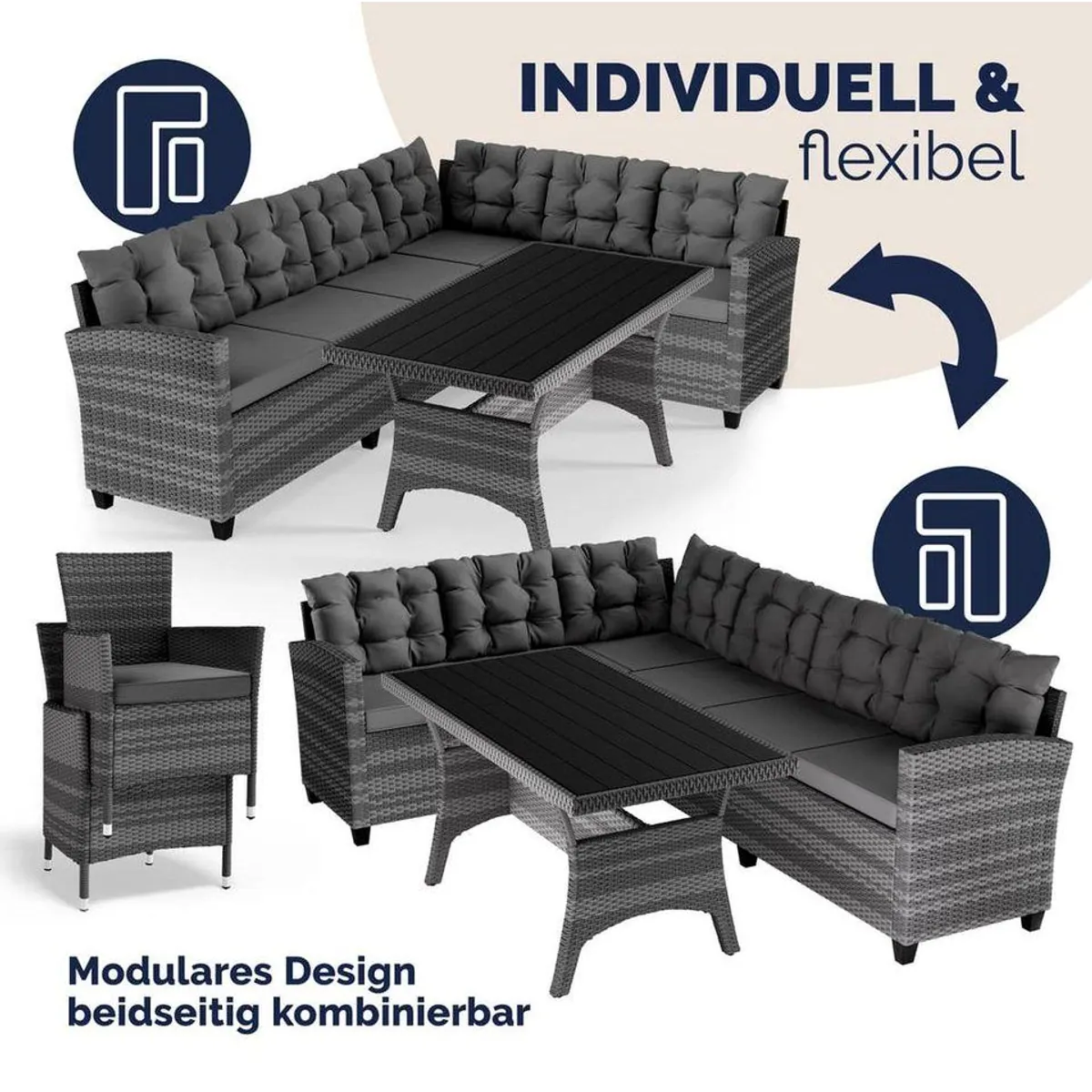 Casaria Gartenlounge-Set Lissabon, stilvolles Design, hoher Sitzkomfort, wetterfest 4