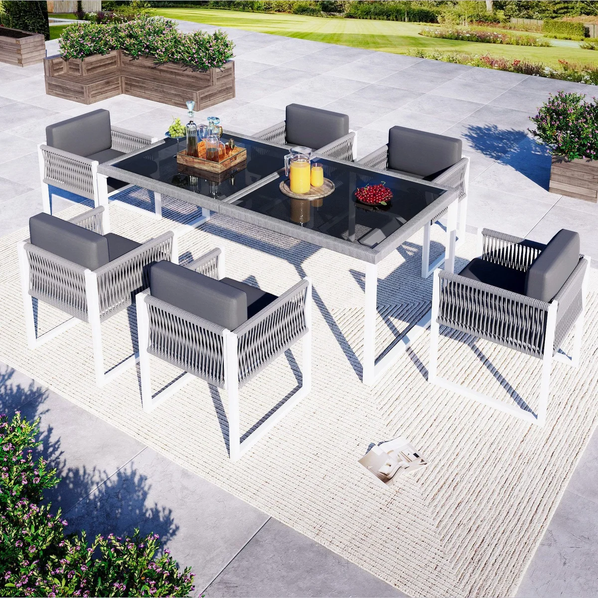 Celya Gartenlounge-Set, 6-Personen-Essgruppe mit abnehmbaren Bezügen