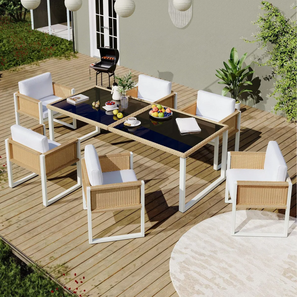 Celya Gartenlounge-Set, Aluminium-Rattan mit Esstisch für 6 Personen