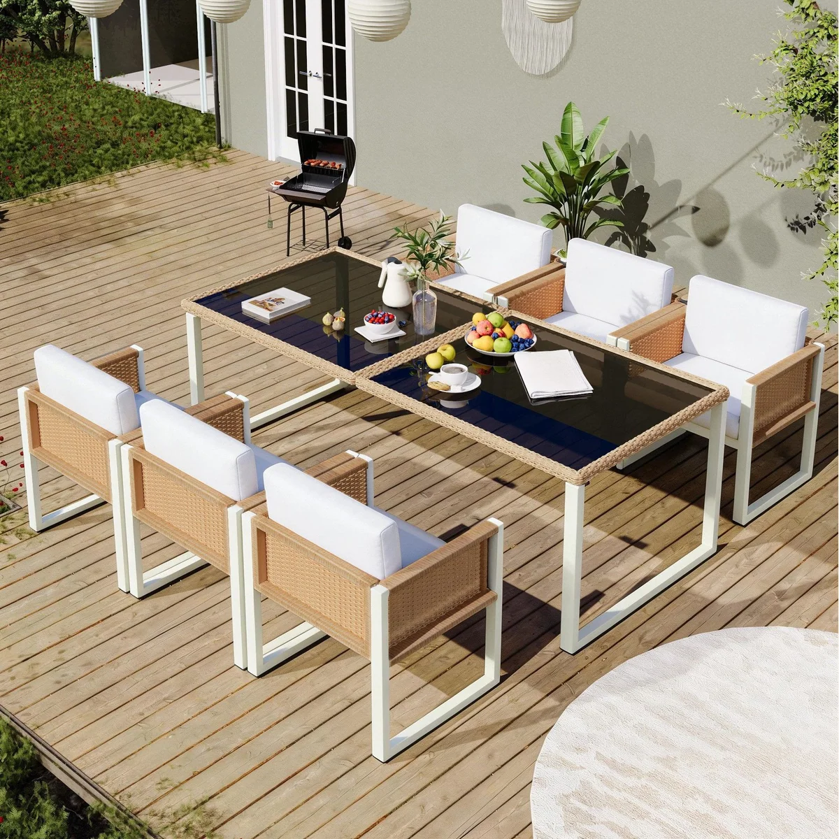 Celya Gartenlounge-Set, Aluminium-Rattan mit Esstisch für 6 Personen 3