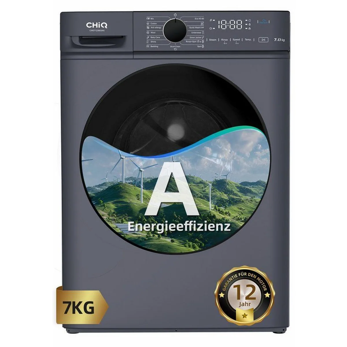 CHiQ CW07123863AX Einbau-Waschmaschine, 7 kg Kapazität, Dampfsterilisation, Schnellwaschgang