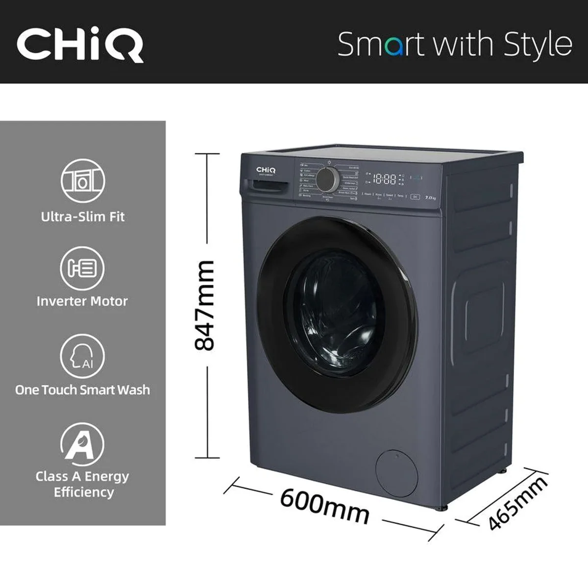 CHiQ CW07123863AX Einbau-Waschmaschine, 7 kg Kapazität, Dampfsterilisation, Schnellwaschgang 2