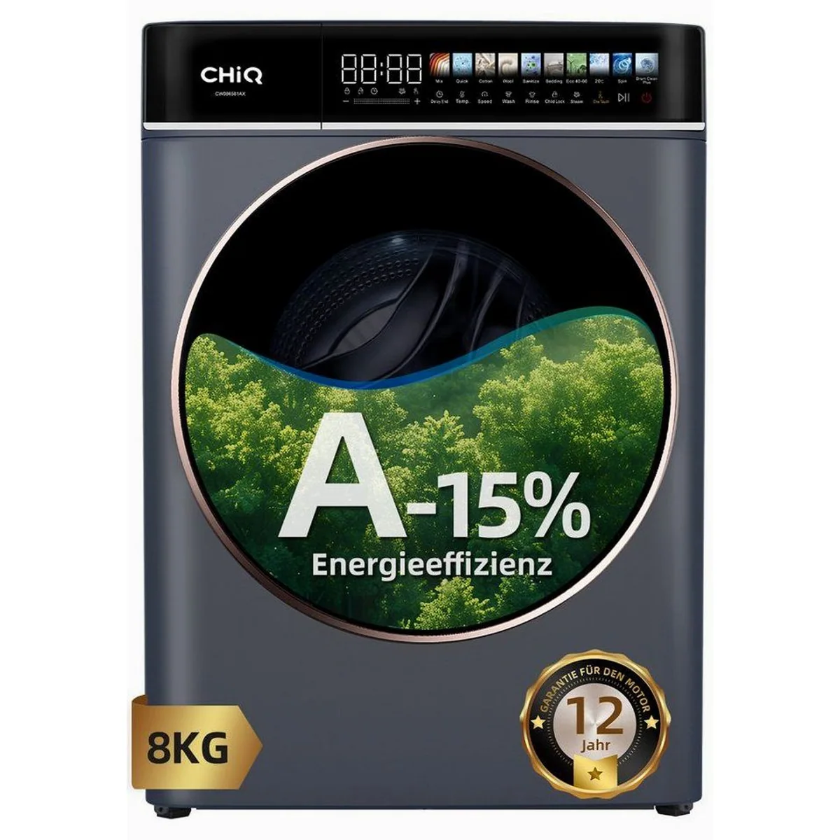 CHiQ CW086581AX Waschmaschine, 8 kg, 1400 U/min, Energieeffizienz A-15%