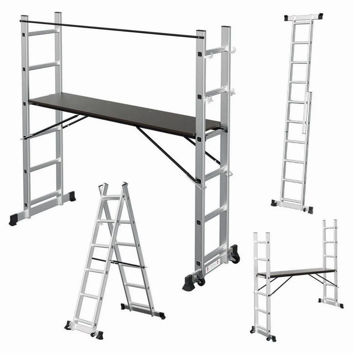 Clanmacy 4-in-1 Arbeitsgerüst, Aluminium Mehrzweckleiter mit Plattform