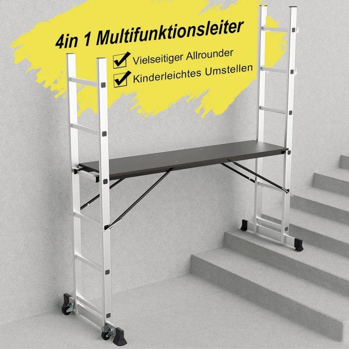 Clanmacy 4-in-1 Arbeitsgerüst, Aluminium Mehrzweckleiter mit Plattform 4