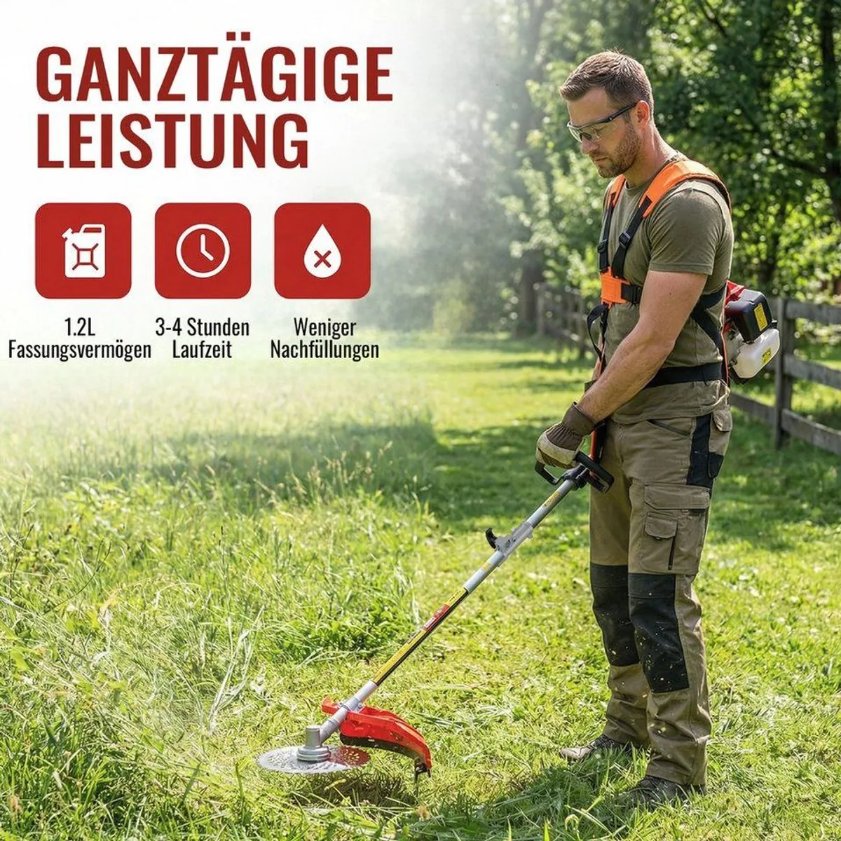 CONENTOOL Benzin-Motorsense 52 ccm, 2,5 kW Leistung, vielseitig einsetzbar 2