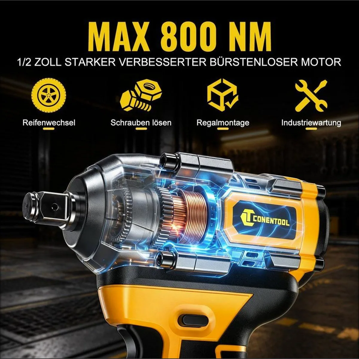 CONENTOOL Akku-Schlagschrauber 800Nm, 3-in-1 Multifunktion, 43-tlg. Zubehörset 2