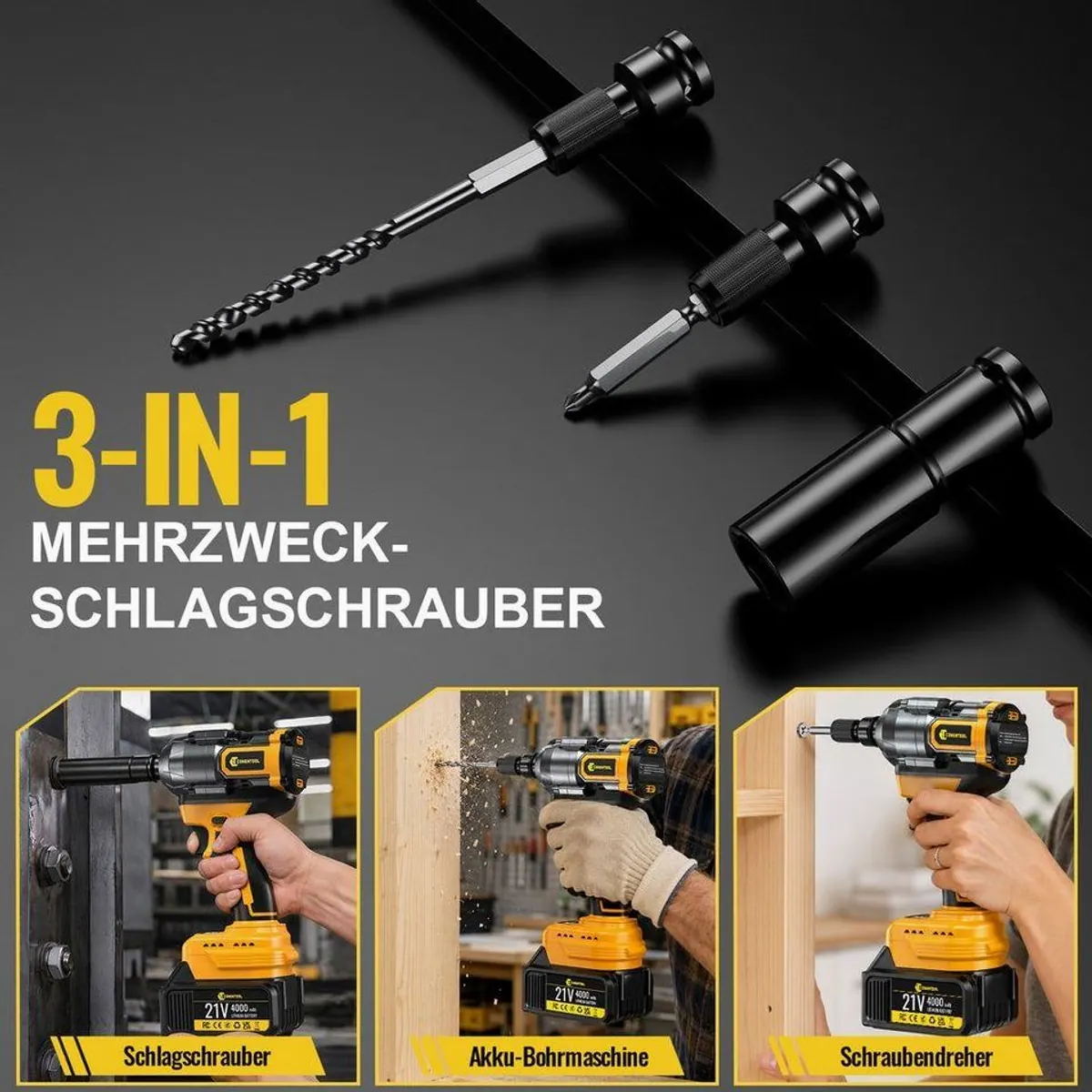 CONENTOOL Akku-Schlagschrauber 800Nm, 3-in-1 Multifunktion, 43-tlg. Zubehörset 5