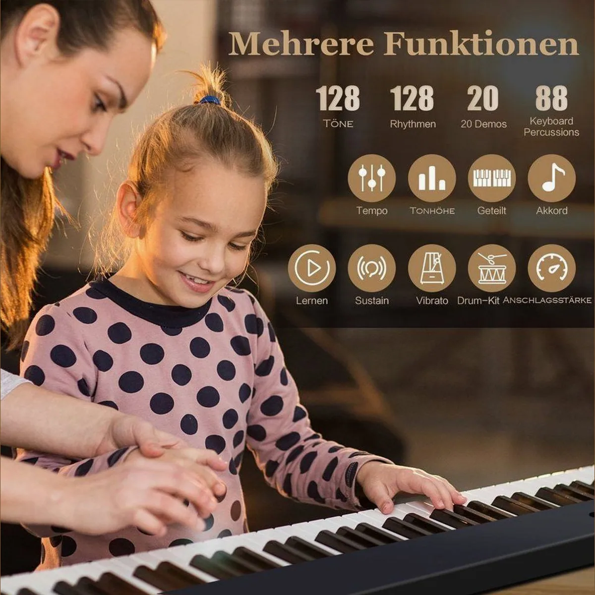 COSTWAY Home-Keyboard, 88 beleuchtete Tasten, zwei Lehrmodi 2