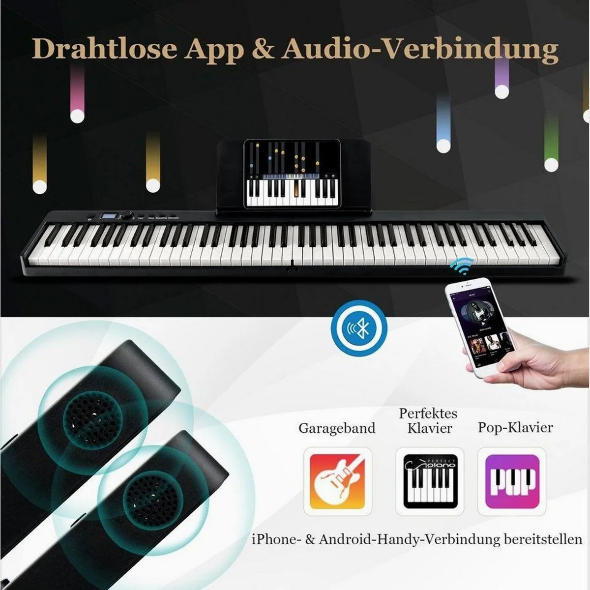COSTWAY Home-Keyboard, 88 beleuchtete Tasten, zwei Lehrmodi 4