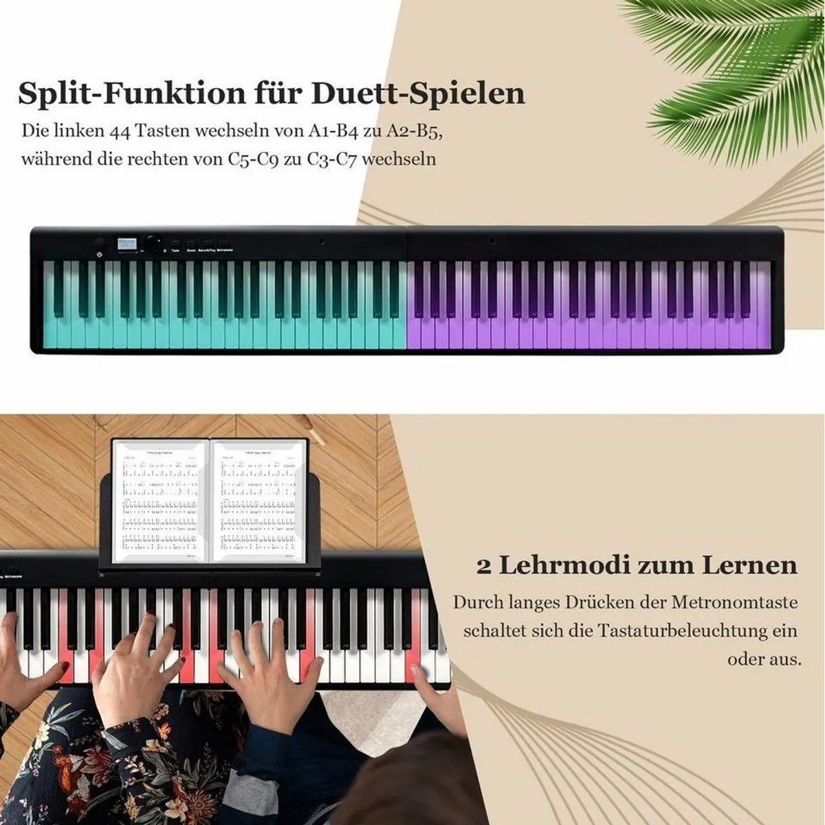COSTWAY Home-Keyboard, 88 beleuchtete Tasten, zwei Lehrmodi 5