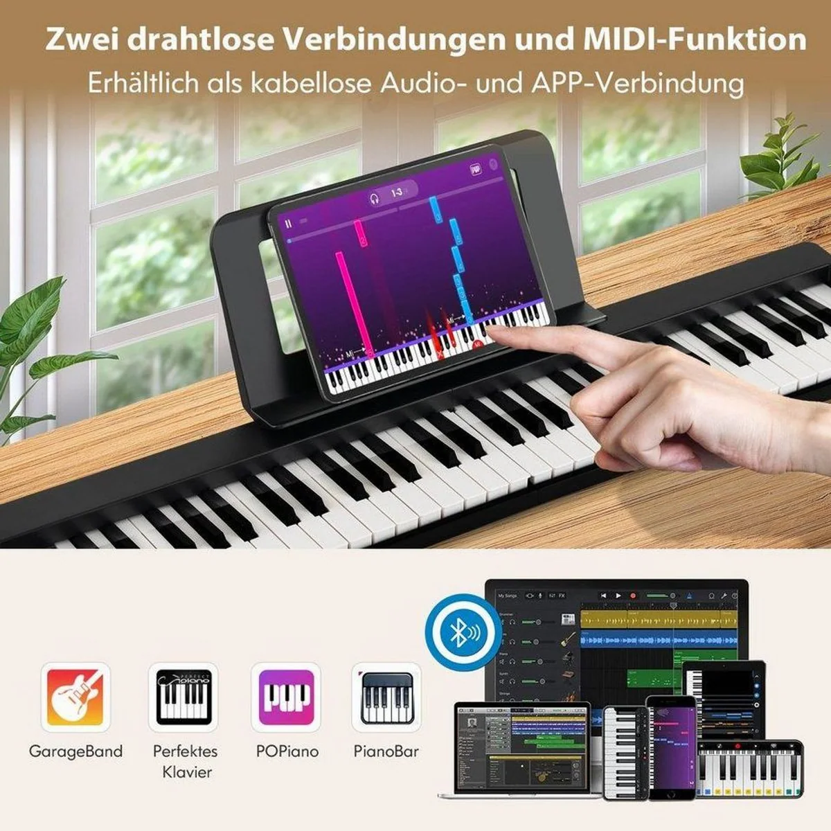 COSTWAY Digitalpiano 61 Tasten, Halbgewichtete Tasten & Multifunktionale Schnittstelle 2
