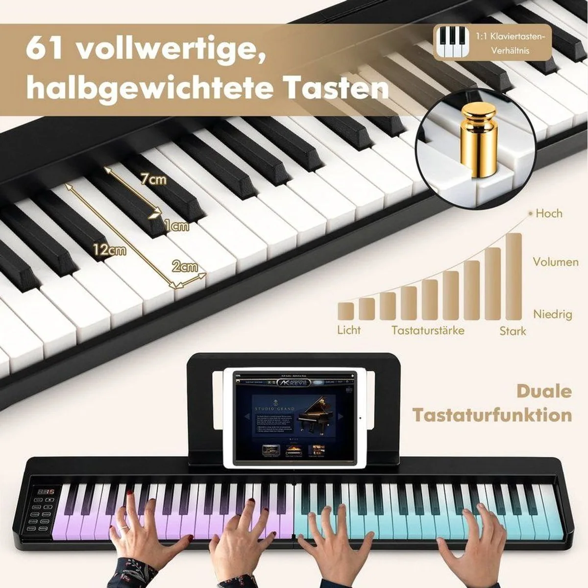 COSTWAY Digitalpiano 61 Tasten, Halbgewichtete Tasten & Multifunktionale Schnittstelle 3