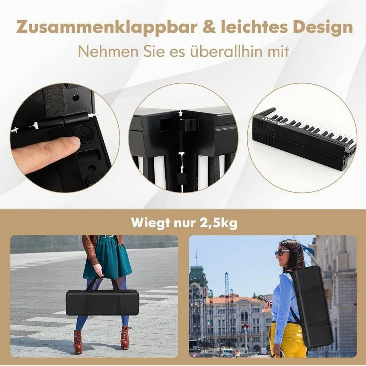 COSTWAY Digitalpiano 61 Tasten, Halbgewichtete Tasten & Multifunktionale Schnittstelle 5
