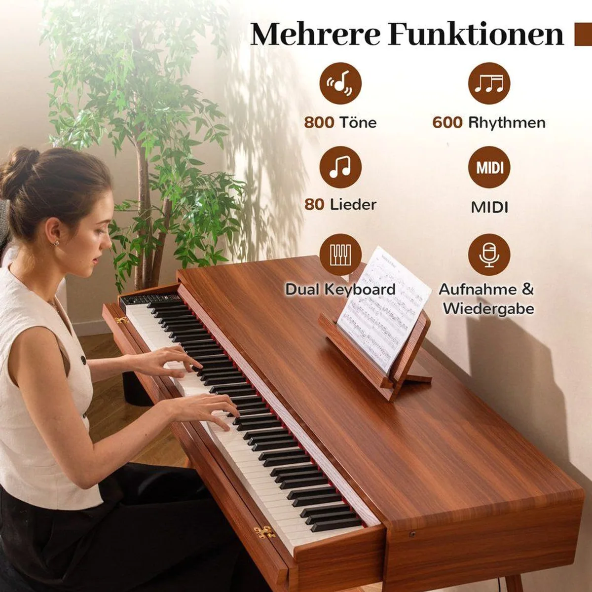 COSTWAY Digitalpiano, 88 gewichtete Tasten, umfangreiche Klangauswahl — ideal für Anfänger 4