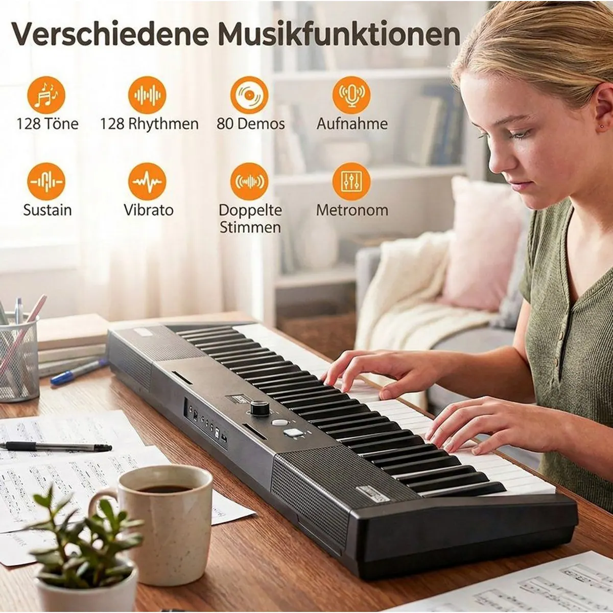 COSTWAY 61-Tasten E-Piano, inklusive Ständer und Hocker, ideal für Anfänger 3