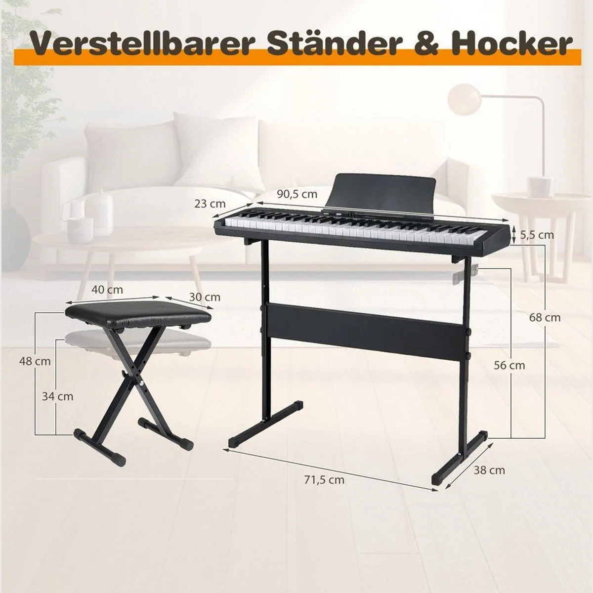 COSTWAY 61-Tasten E-Piano, inklusive Ständer und Hocker, ideal für Anfänger 4
