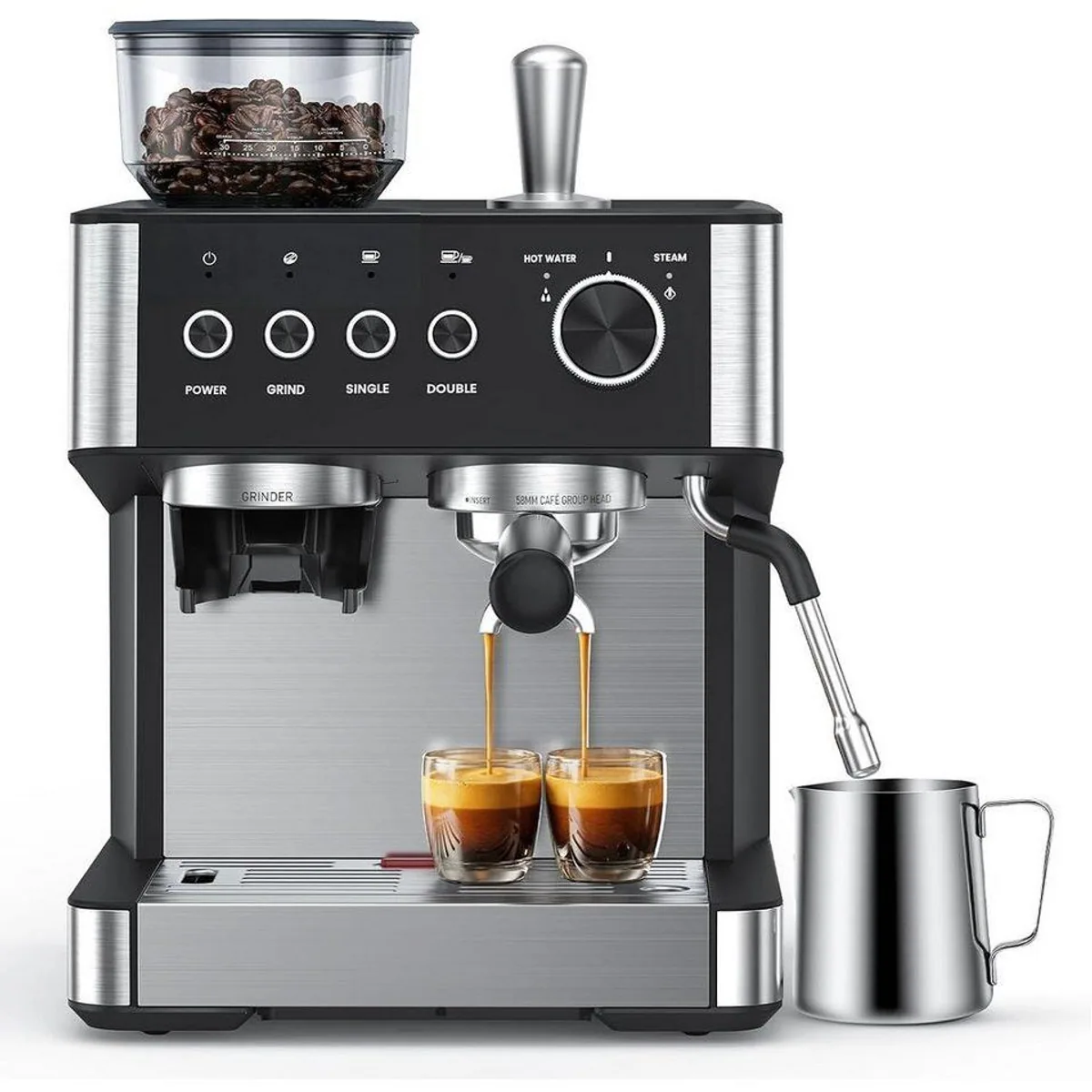 COWSAR Espressomaschine mit Mahlwerk, 15 Bar Druck, 30 Mahlgrade