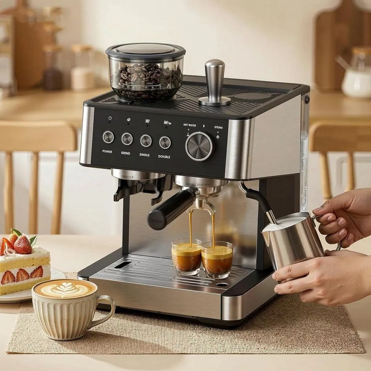 COWSAR Espressomaschine mit Mahlwerk, 15 Bar Druck, 30 Mahlgrade 3