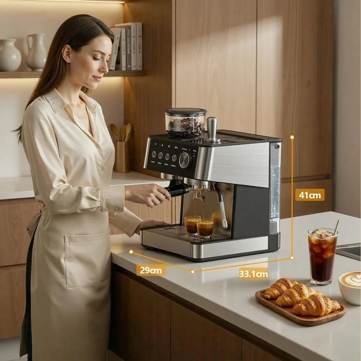 COWSAR Espressomaschine mit Mahlwerk, 15 Bar Druck, 30 Mahlgrade 4