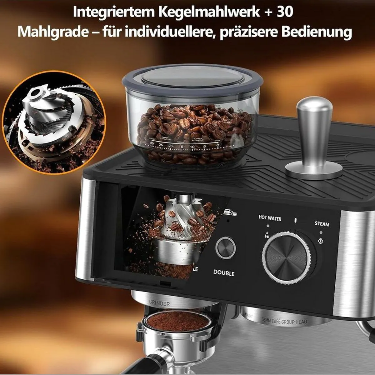 COWSAR Espressomaschine mit Mahlwerk, 15 Bar Druck, 30 Mahlgrade 5