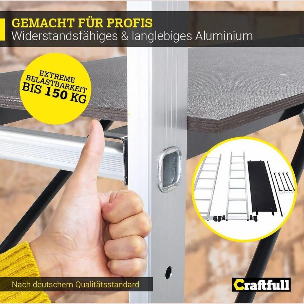 Craftfull CF-103A Arbeitsgerüst, Multifunktionale Leiter aus Aluminium – 150 kg Traglast, 3 Jahre Garantie, 7 Sprossen 5