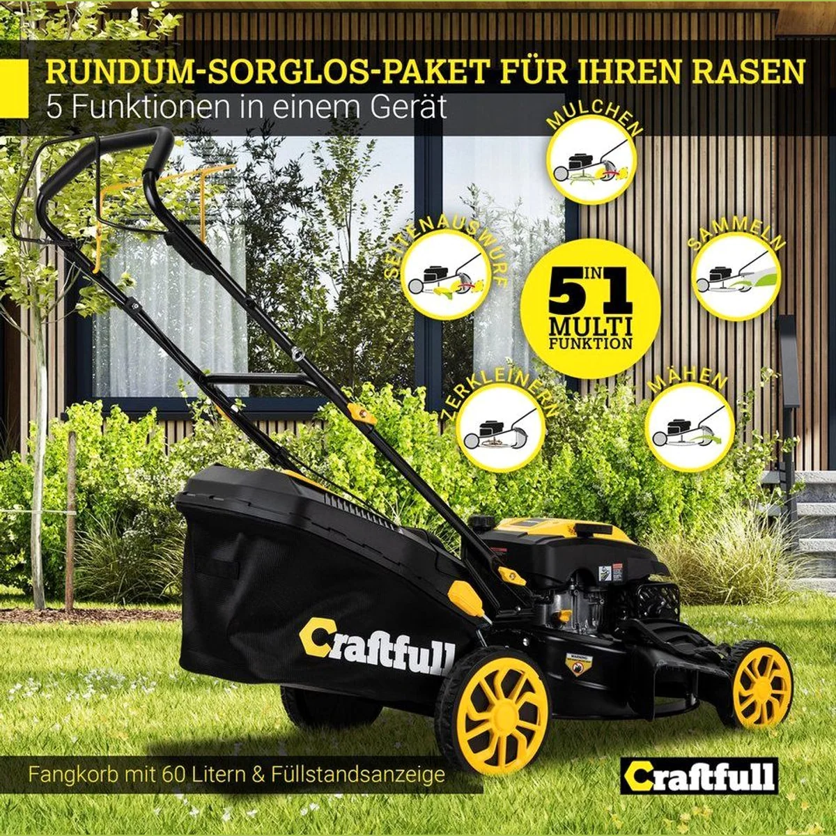Craftfull CR-224-30 Benzinrasenmäher, 7 PS, 53 cm Schnittbreite, 5 Funktionen 3