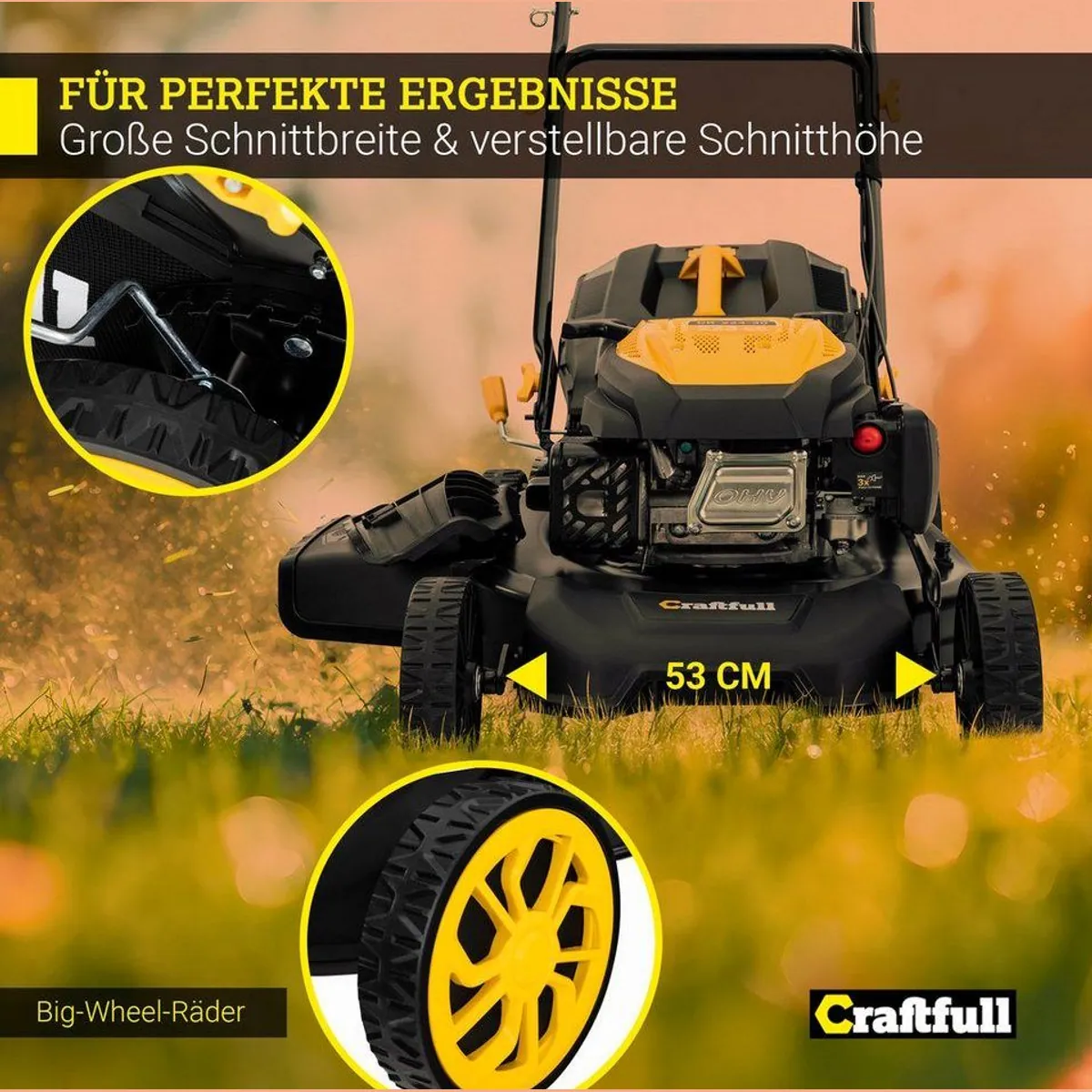 Craftfull CR-224-30 Benzinrasenmäher, 7 PS, 53 cm Schnittbreite, 5 Funktionen 4