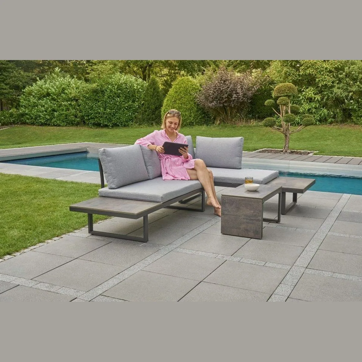 dasmöbelwerk Lounge-Set Nairobi, Aluminium/HPL, vielfältige Stellmöglichkeiten — 3-teiliges Gartenmöbelset 5